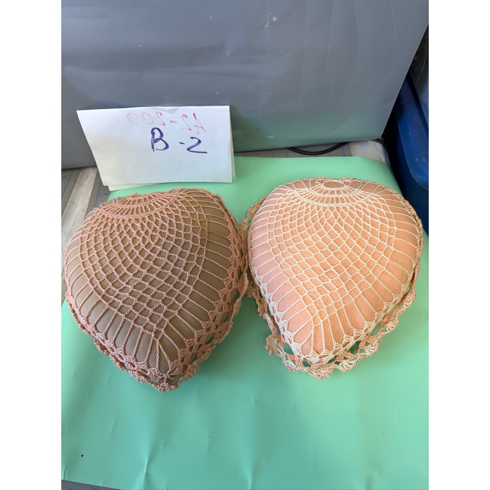 Vintage Handmade Crochet Heart Pillows‎ Peach Rose Shabby Chic Decor Set of 2